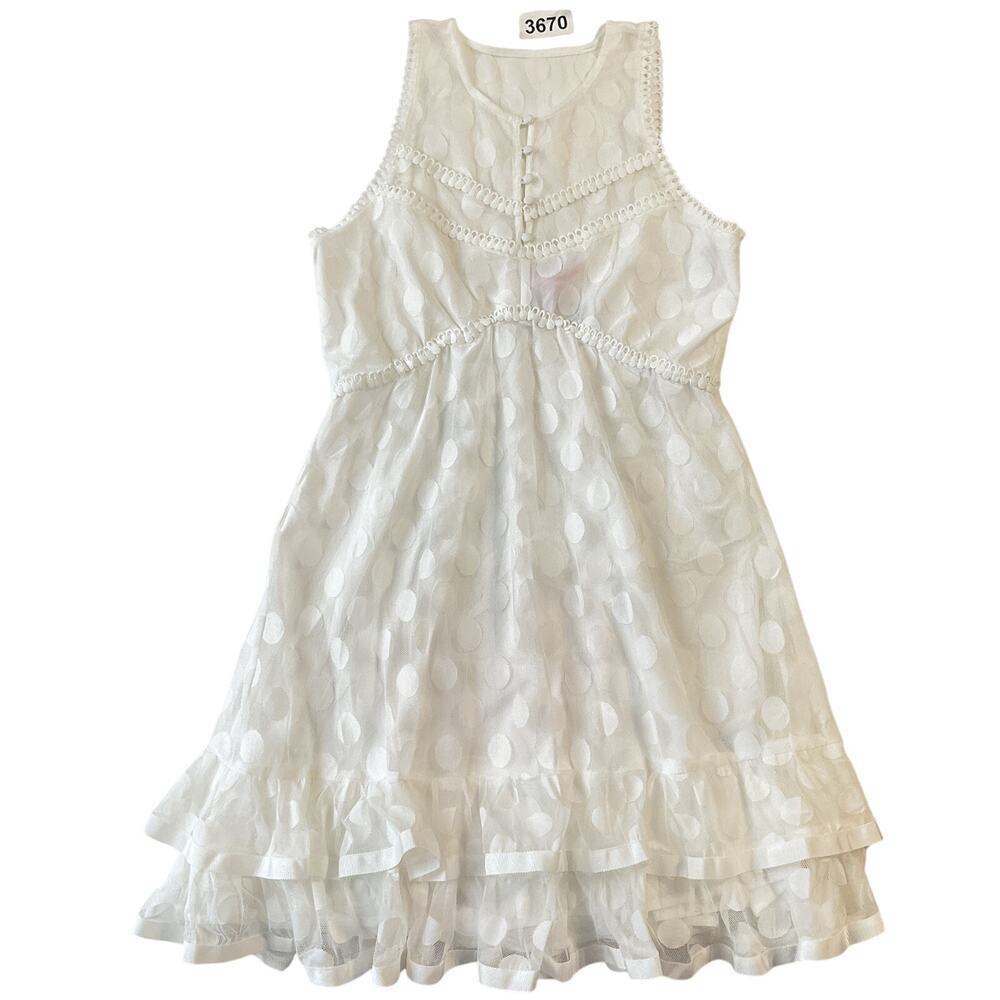 Betsey Johnson Women Dress S White Polka Dot Fit & Flare Ruffle Party Button